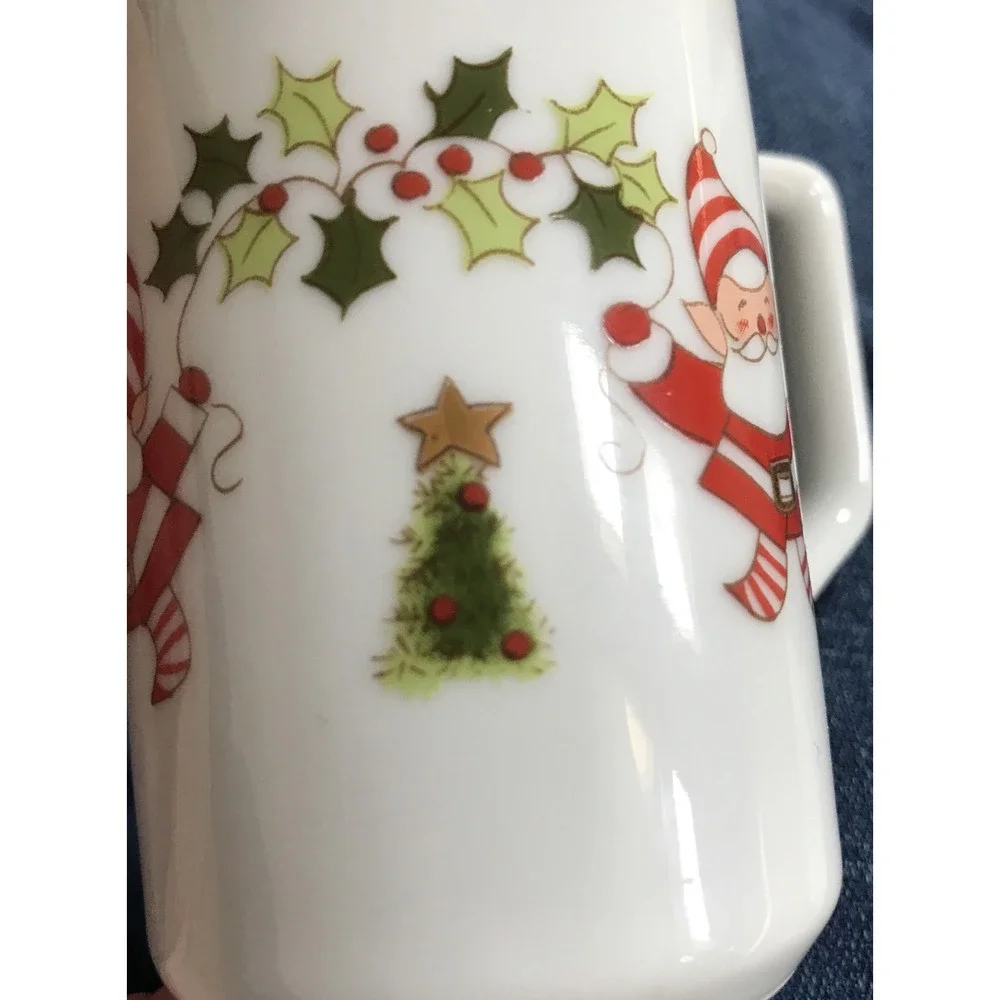 Santa Elf Salt and Pepper Shakers Japan MCM with handles Porcelain Christmas EUC